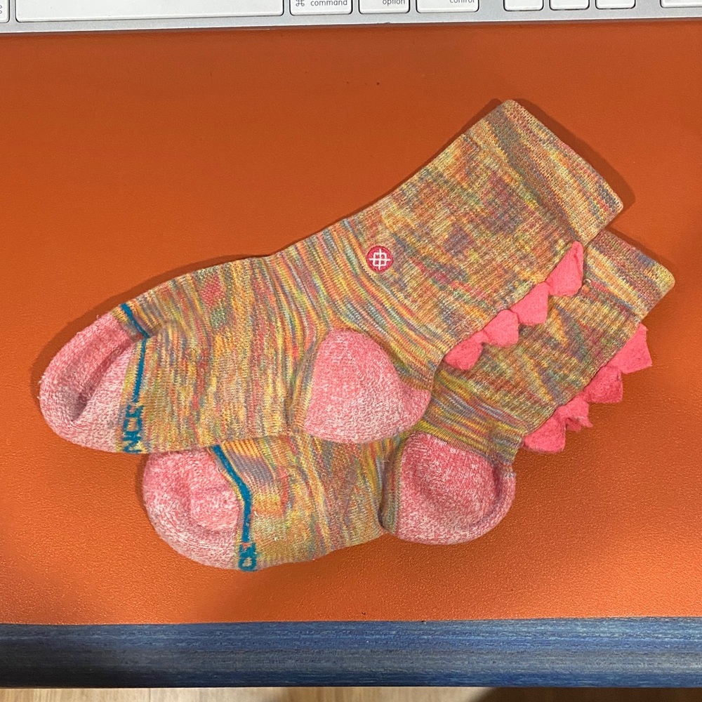 3/$10 Stance Dino Colorful Patterned Socks with Pink Accents